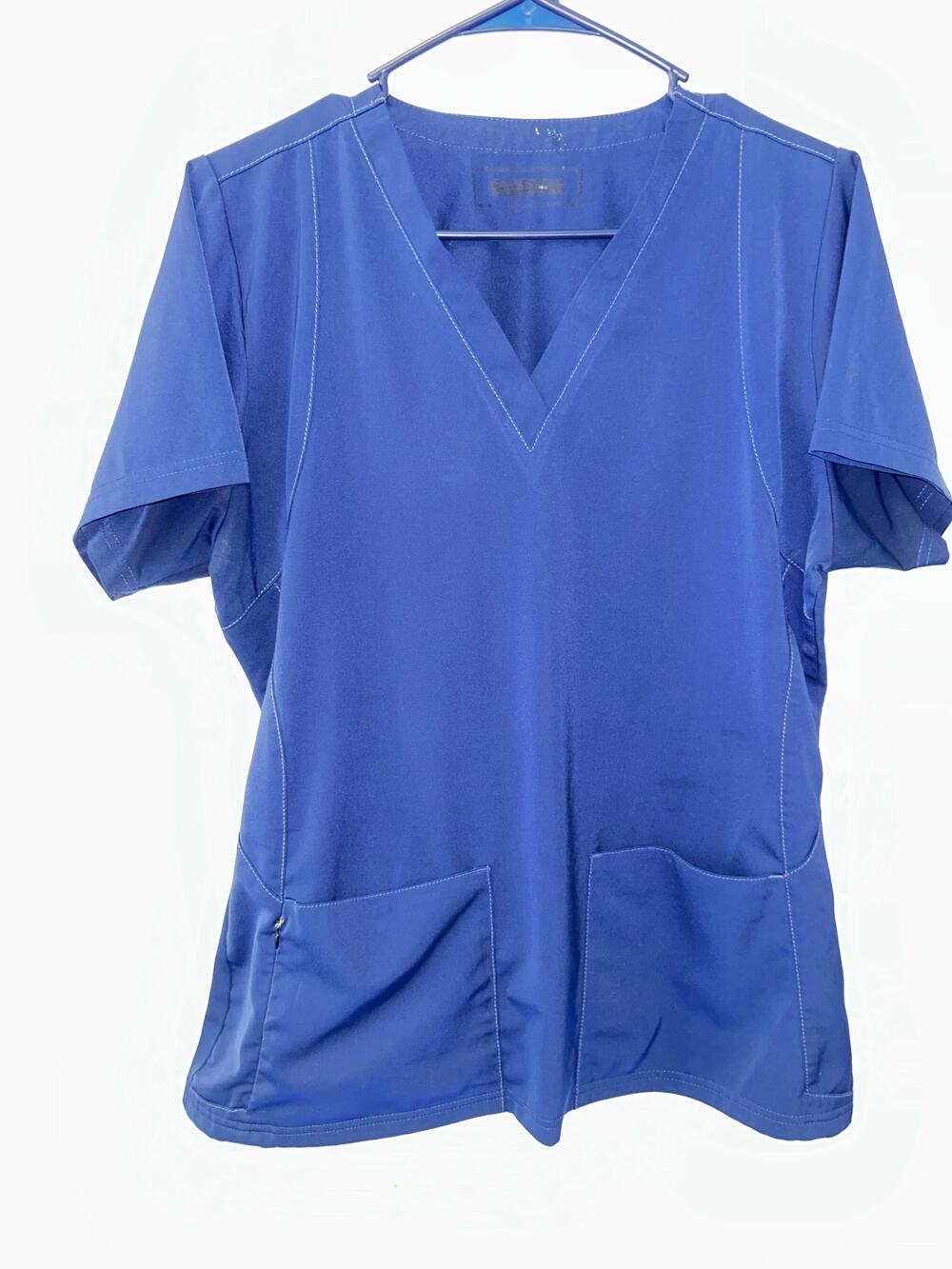 WonderWink Spread Good Cheer Scrub Top Womens M Blue V-Neck Short Sleeve